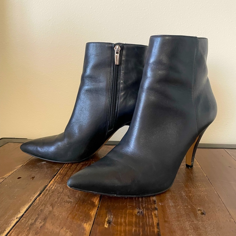 Vince Camuto Leather Heeled Booties - Black